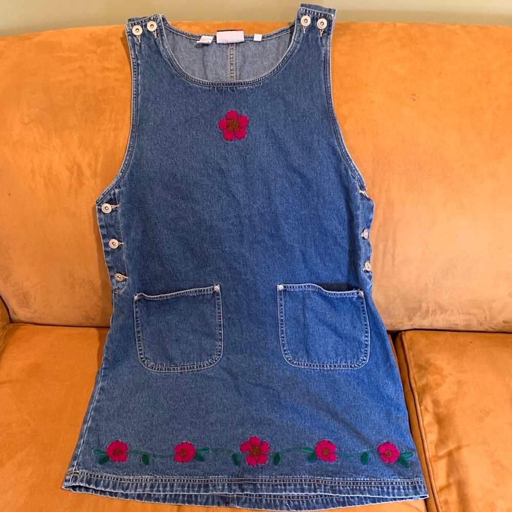 RARE Vintage Denim Jumper with Flower Embroidery